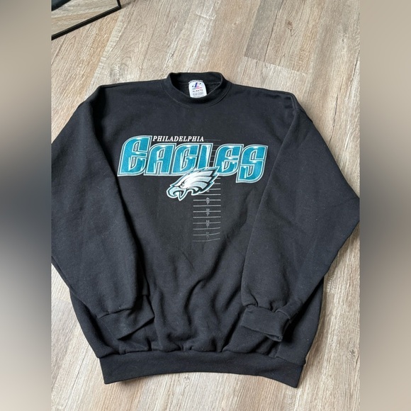 VTG Logo Athletic Philadelphia Eagles Sweatshirt Crewneck Pullover Black L XL - Picture 1 of 9